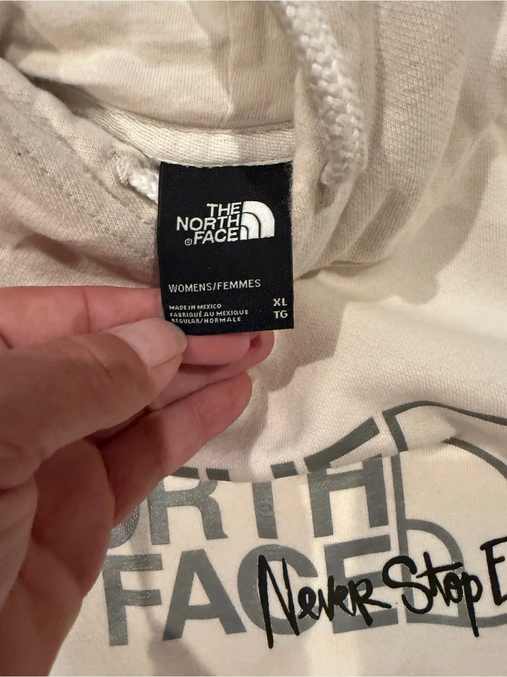 The North Face Men's Cream Crewneck Hoodie with Gray Logo